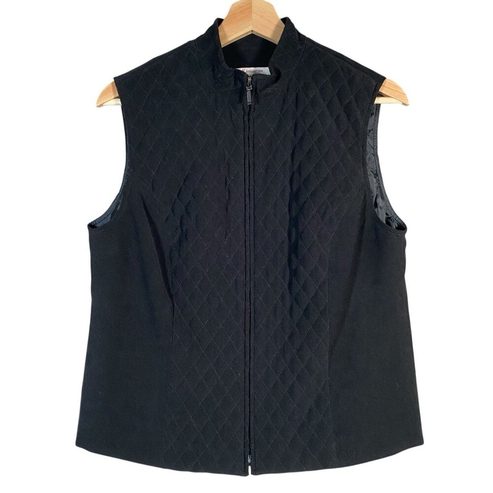 JM Collection Black Quilted Vest Womens 6 Full Zip Up Equestrian Country Classic - Picture 1 of 9